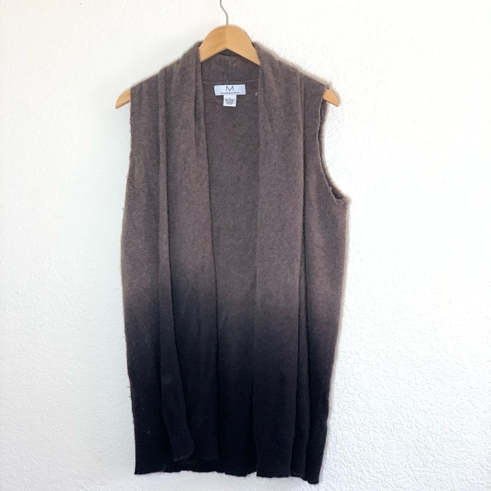 Magaschoni | 100% cashmere ombré dip dye long sweater cardigan vest size…